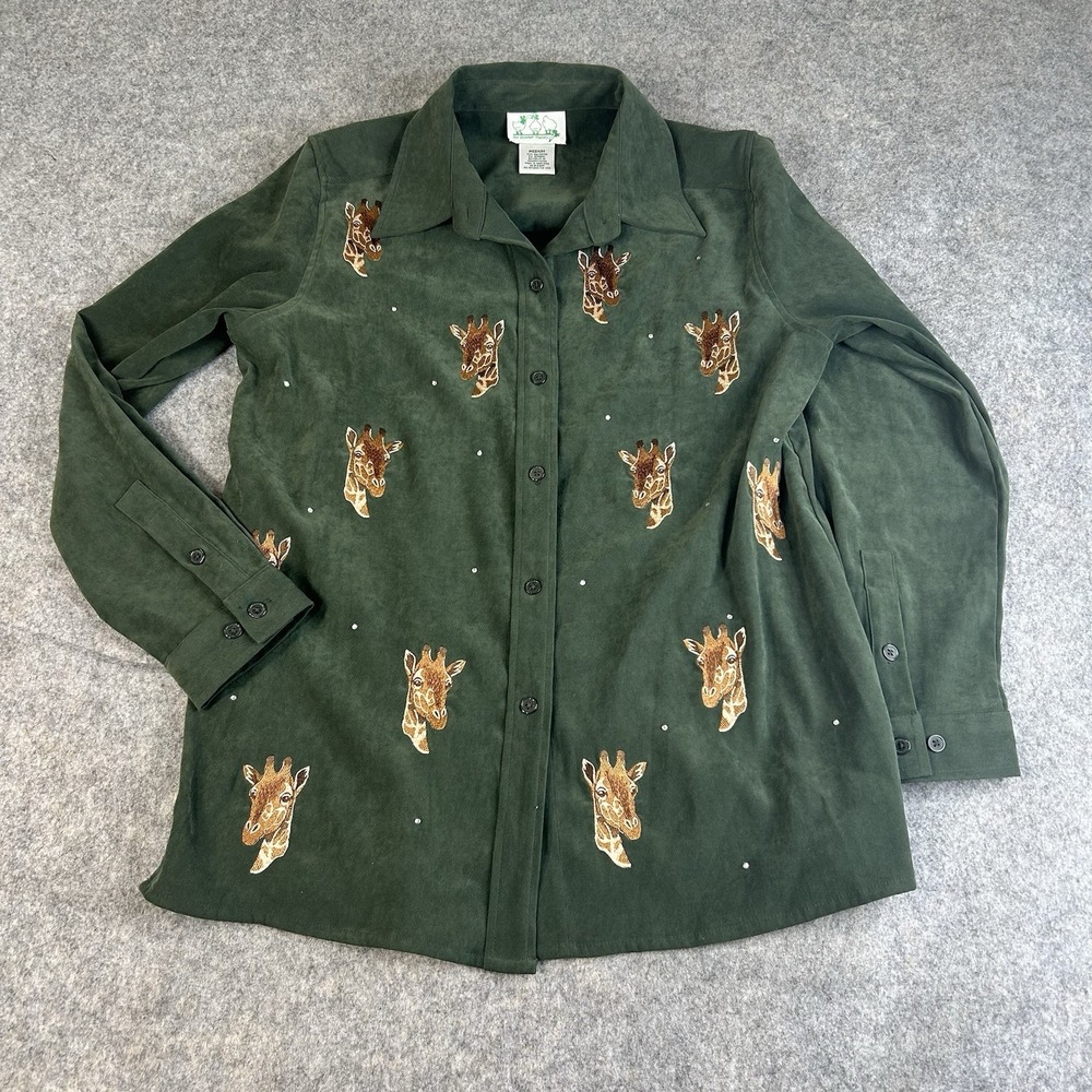 Quacker Factory Giraffes Button Up Faux Suede Shirt Medium Jacket Shacket Safari